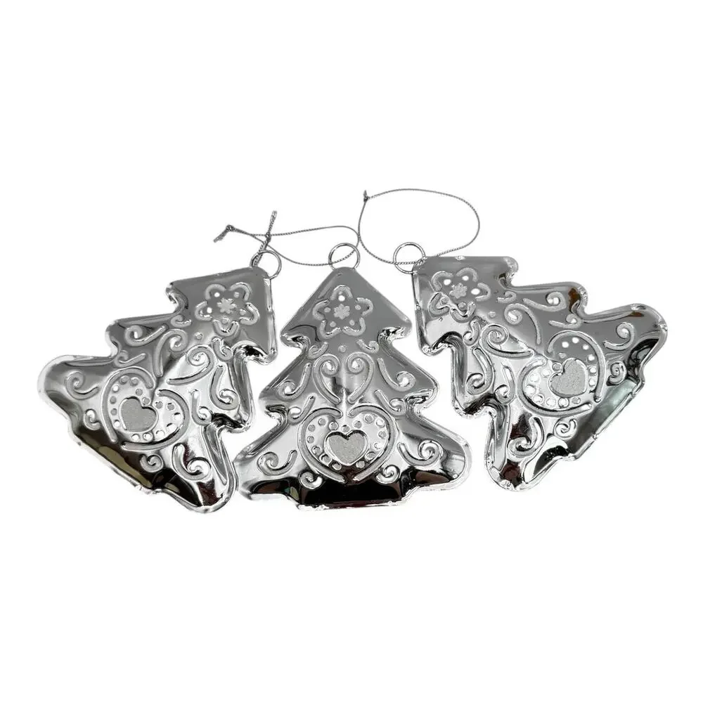 3 - Silver Tone Lightweight Decorative Christmas‎ Tree Ornament 4.5